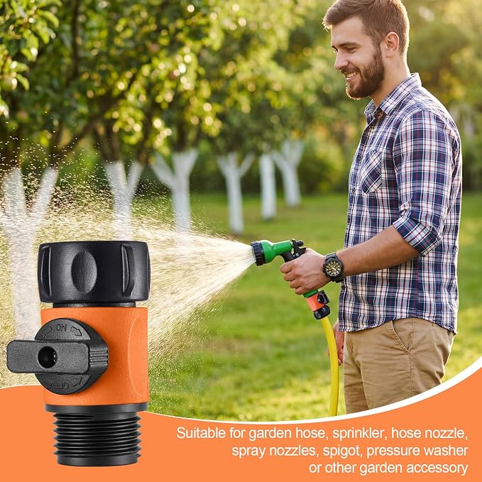 Hotop 6 Pcs Garden Hose Shut Off Valve Plastic Connect Water Hose Turn Off Valve with Anti Leak Standard 3/4 Inch Thread and Rubber Gaskets (Orange)