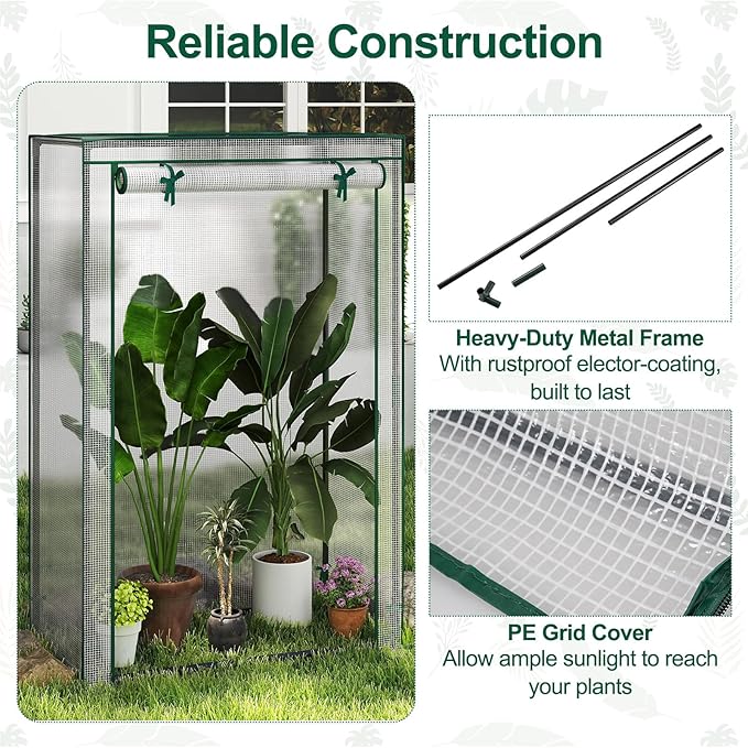 Giantex Portable Mini Greenhouse, Heavy Duty PE Cover, Elector-Coating Metal Frame, Waterproof Sun-Protective Tomato Green House with Roll-Up Zippered Door, Indoor Outdoor Clear, 39" x 20" x 59"