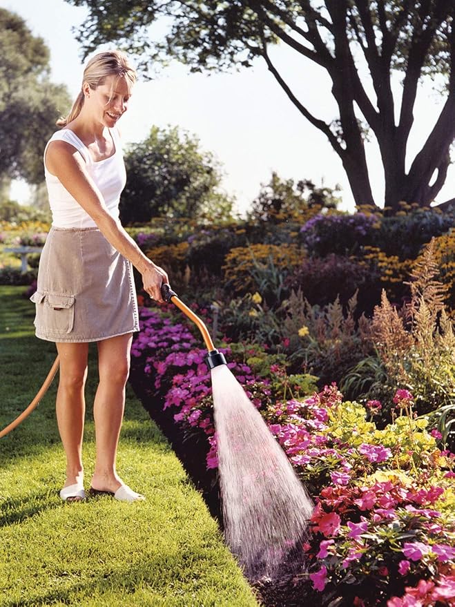 Dramm Touch-N-Flow Rain Wand – 16” Long, Blue – Full Watering Flow with Trigger-Style Shut-Off Valve & Lock – High-Flow, Gentle Spray for Gardens, Hanging Baskets & Flowerbeds