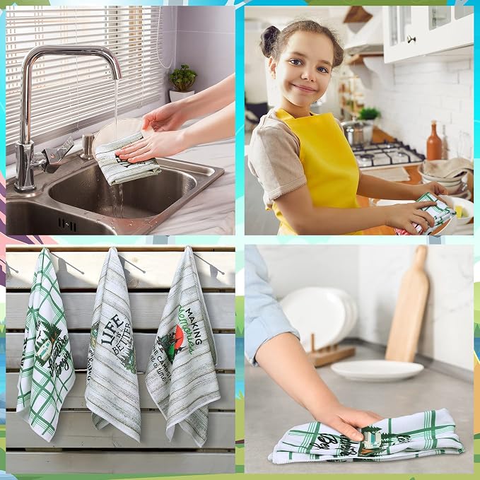 Oudain Set of 6 Camping Kitchen Towels Decor 24 x 16 Inches Happy Camper Dish Hand Tea Towels Kit Printed with Funny Sayings Novelty Gifts for Farmhouse Rv Home Accessories Decorations