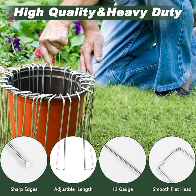 FEED GARDEN 4 Inch 25 Pack Galvanized Landscape Staples 12 Gauge Anti-Rust Garden Stakes Landscaping Fabric SOD Pins Yard Stakes for Weed Barrier Fabric