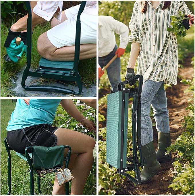 waltyotur Garden Kneeler and Seat Foldable Stool Kneeling Bench with Handles Garden Kneeler Bench Stools with Tool Bag Pouch EVA Foam Pad