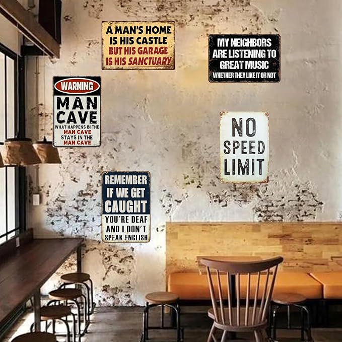 Vintage Metal Sign, Metal Wall Art, Funny Bar Signs, Motivational Positive Affirmations Wall Decor, Funny Tin Signs for Home Office School Gym & Locker Room 8x12 Inch (5Pcs Funny Garage Tin Sign)
