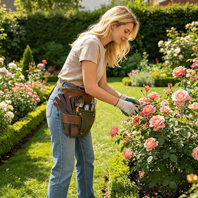 Gardening Tool Pouch for Waist, Hands-Free Canvas Tool Belt with 6 Pockets – Adjustable Waist Apron for Trowel, Pruner & Weeder (Gardening Tools NOT Included)-Green