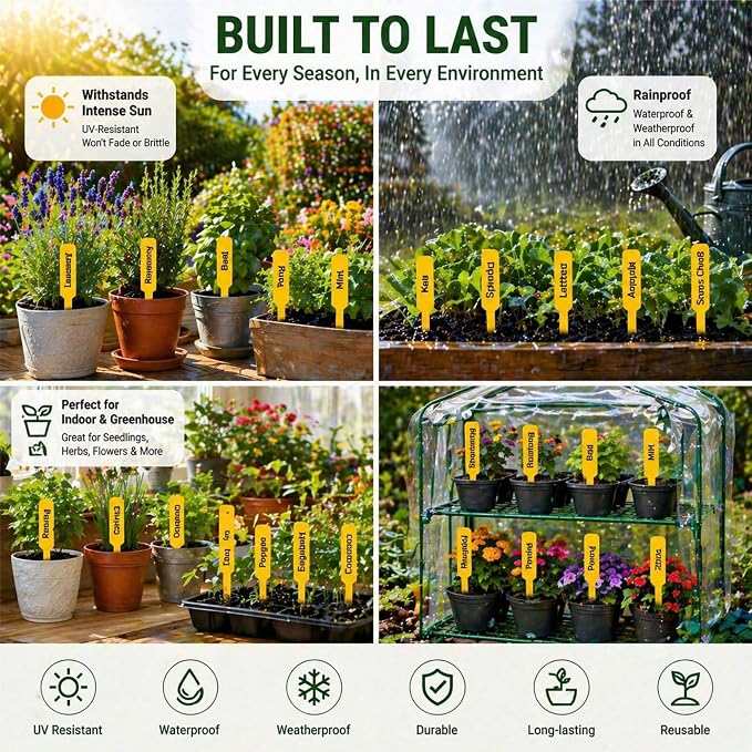 Novabright 500 Pcs Plant Labels 5 Inch Plastic Plant Name Tags for Seedlings Garden Label Markers Nursery Plastic Planting Seed Labels for Outdoor Garden Waterproof Label Pot Stakes(Yellow)