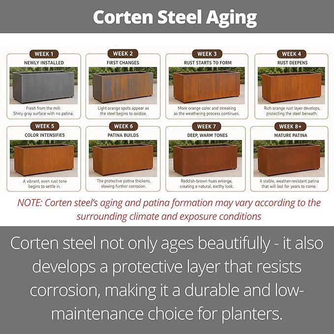 LaLaGreen Wall Planters for Outdoor (24 Inch, 2 Pack) Reddish Corton Steel Wall Mounted Planter for Succulents, Window Hanging Flower Pots Balcony Modern Vertical Living Plant Holder Garden Home Decor