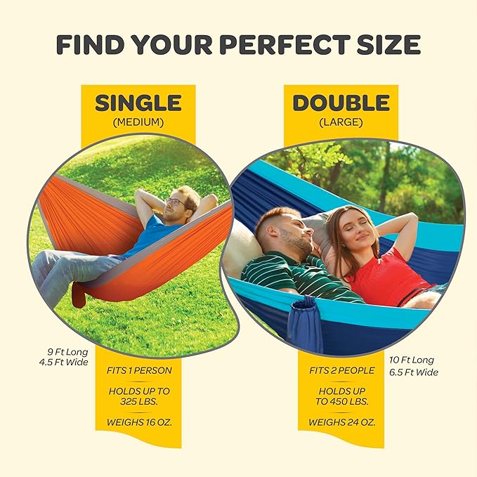 Durable Hammock 550 lb Capacity, Nylon Camping Hammock Chair - Double or Single Sizes w/Tree Straps and Attached Carry Bag - for Travel/Backpacking/Beach/Backyard (X-Large, Forest Green & Lima Green)
