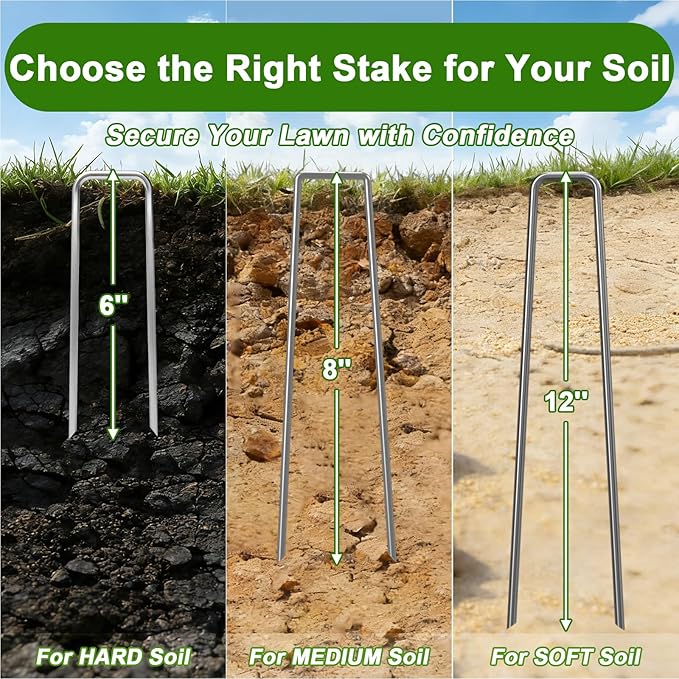 AAGUT 16 Pack Landscape Staples 6 Inch Garden Pins 11 Ga Galvanized Sod Landscaping Pins Heavy Duty Yard Lawn Tent Stakes for Weed Barrier Fabric, Inflatables, Artificial Turf, Irrigation Tubing Hose
