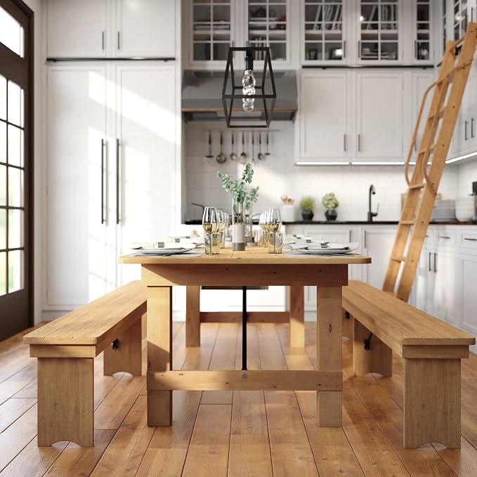 Flash Furniture HERCULES 8' x 40" Rectangular Antique Rustic Solid Pine Folding Farm Table, Light Natural