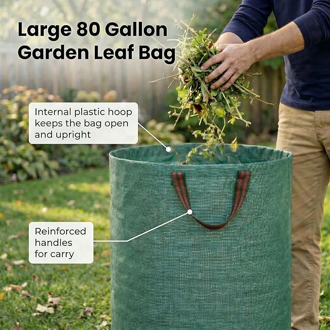 Gardzen 3-Pack 80 Gallon Garden Bag - Reuseable Heavy Duty Gardening Bags, Lawn Pool Garden Leaf Waste Bag