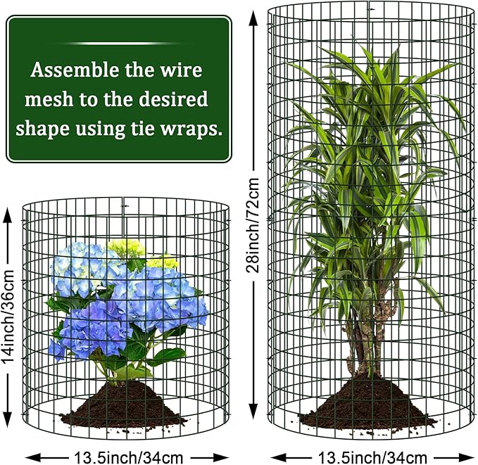 10 Pack Plant Protectors from Animals, 13.5" Dia X 14" H Wire Plant Protector Cage, 30pcs Metal Mesh Garden Cloches to Keep Rabbits, Squirrels and Chicken Out and Protection Vegetables Flowers Shrubs