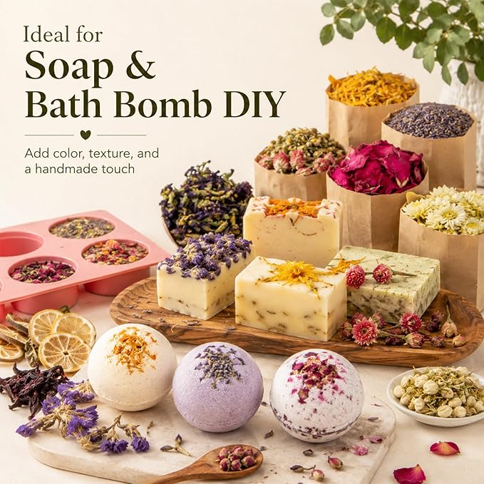Sukh Dried Herbs Kit - Dried Botanicals Bulk,21 Bags Natural Dry Flowers and Herbs for Soap,Candle,Perfume,Bath Bombs,Resin Jewelry Making Supplies,Fragrance Sachet DIY and Witchcraft