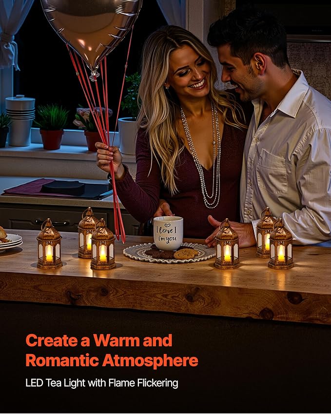 VEVOR 12 Pcs Decorative Candle Lantern, LED Electric Flameless Candle, Plastic LED Holder with Glass, Wall Hanging Indoor Porch Lanterns for Wedding Table Party Farmhouse Indoor Decor, Bronze