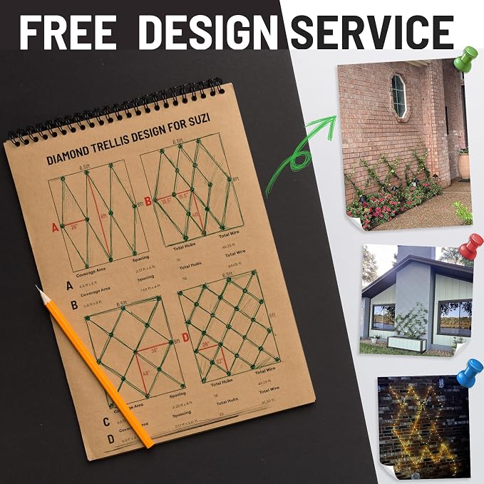 Wire Trellis for Climbing Plants Outdoor, 20-Set Wall Trellis Kit for 5/64"(2mm) Wire Ropes, T316 Espalier System for Fence and Garden DIY Projects (Hubs Only, Without Cable)