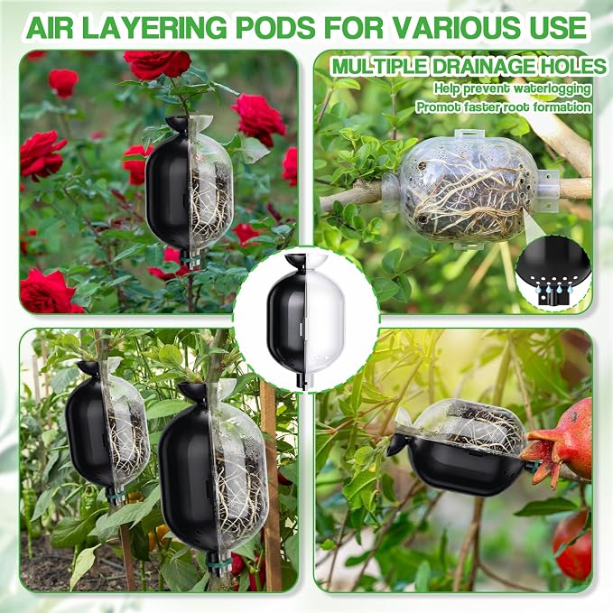 AceOrbit 20 Pack Air Layering Propagation Kit with Drain Holes - Half Transparent Tree Root Plant Growing Box with Metal Core Twist Ties Reusable High Pressure Grafting Ball for Fast Propagation Roots