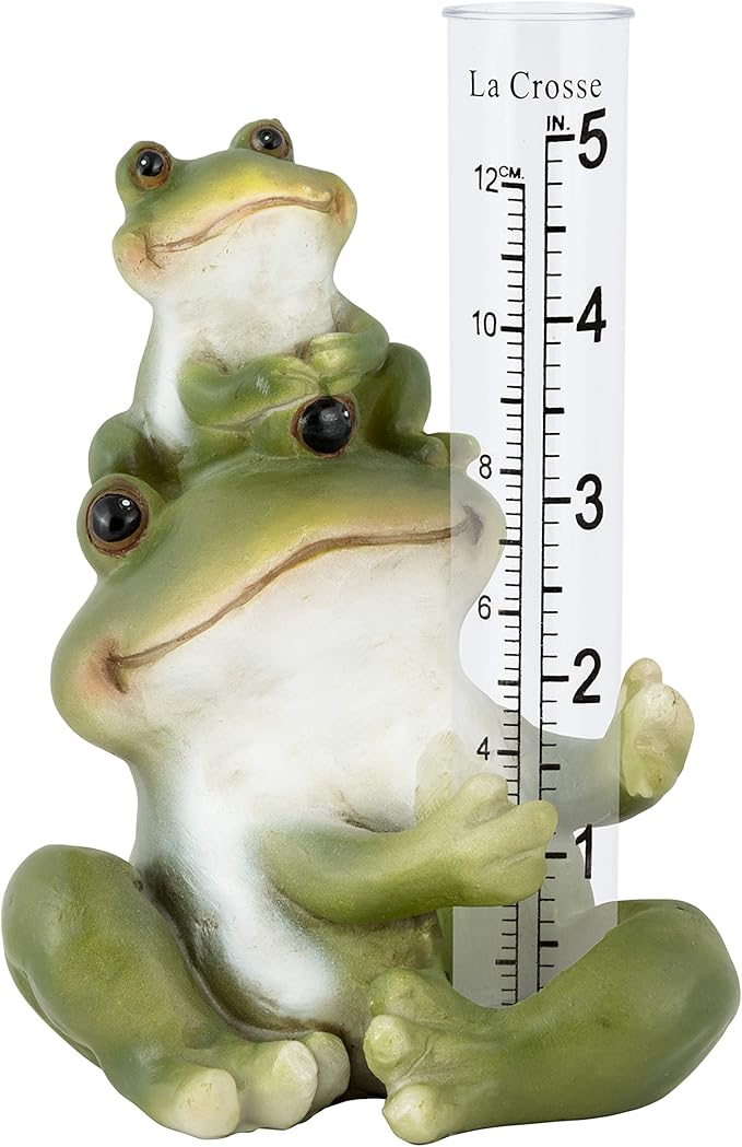 La Crosse 704-4114 5 in. Table Standing Polyresin Frog Rain Gauge