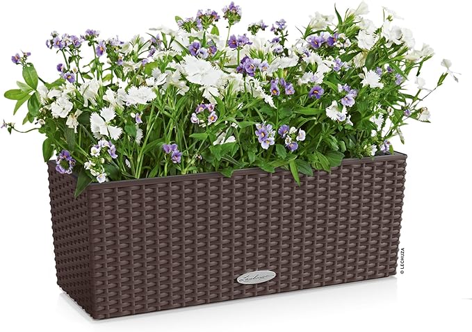 Lechuza BALCONERA Cottage 50 Mocha, Self-Watering Window Box (Railing Planter), H7.5 L19.7 W7.5 in