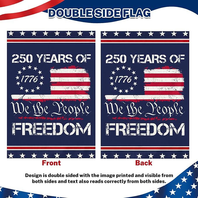 250 Anniversary Usa Garden Flags for Outside, 250 Anniversary USA Flag 1776-2026 Commemorative Patriotic 250 Year Banner Yard Sign 4th of July Decorations Freedom Double-Sided Waterproof Flag We The People ith Stars Stripes 250 Year American Flag 28x40...