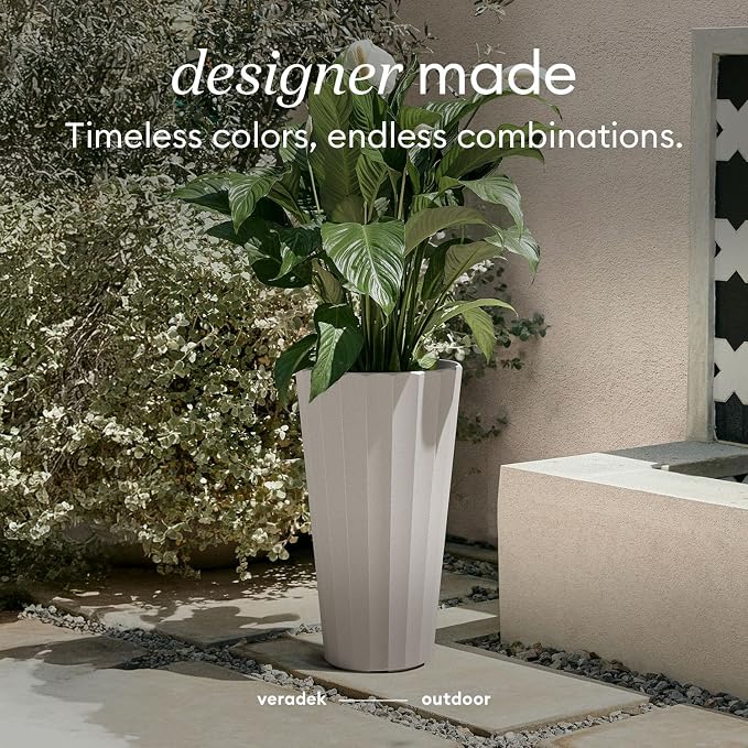 Veradek Column Series 26" Tall Outdoor Planter for Porch & Patio | Durable Plastic-Stone Material w/Shelf | Modern Décor for Plants & Flowers