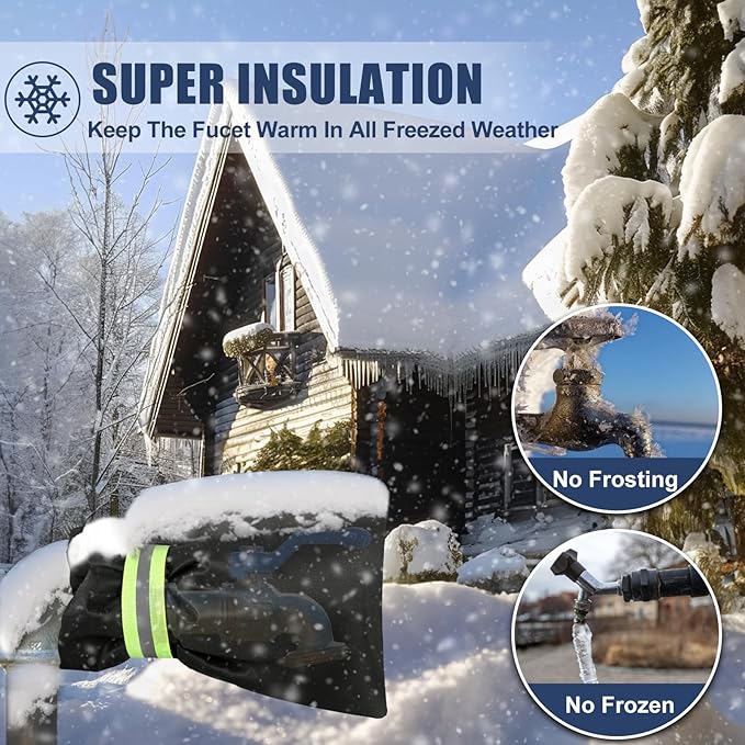 4Pack Outdoor Faucet Covers for Winter Freeze Protection 8.5″x5.9″x1.9″ Thicker Hose Bib Covers for Wall Taps Outside, Insulated Bags Spigot Cover with Unique Reflective Strips, Christmas Gifts