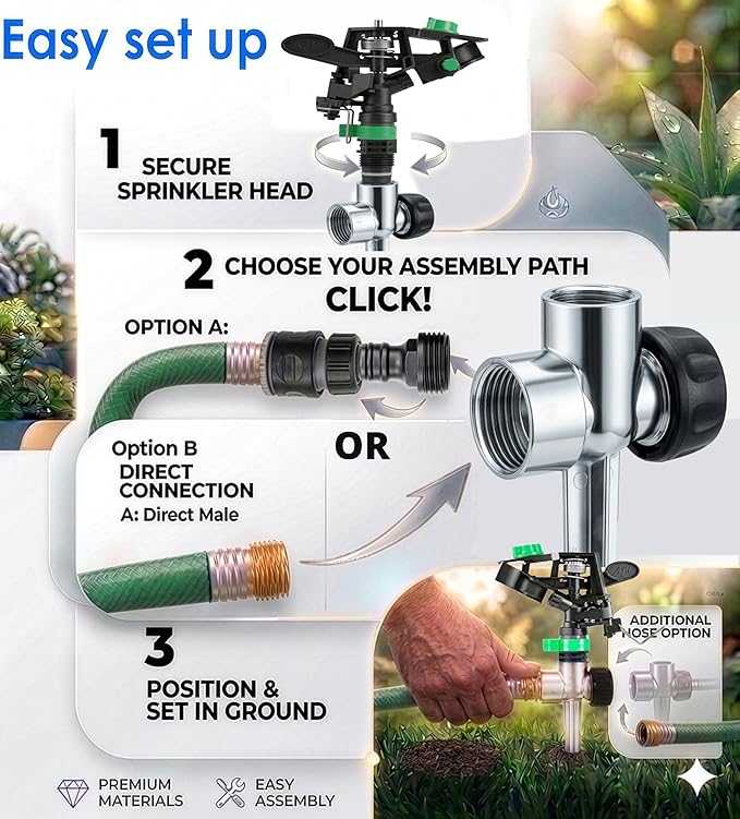 APT Pulsating Impact Sprinklers for Yard, Lawn & Garden, 80 to 5800 sq ft Adjustable Spray (Pack of 2)