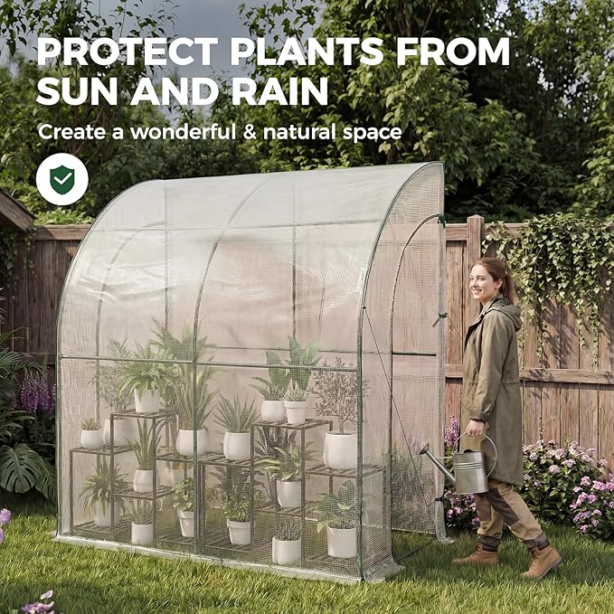 Gentingbro Lean to Greenhouse for Outdoors Portable Walk-in Greenhouse Steel Frame with PE Cover Anchor and Ropes White 79” x 40” x 83”