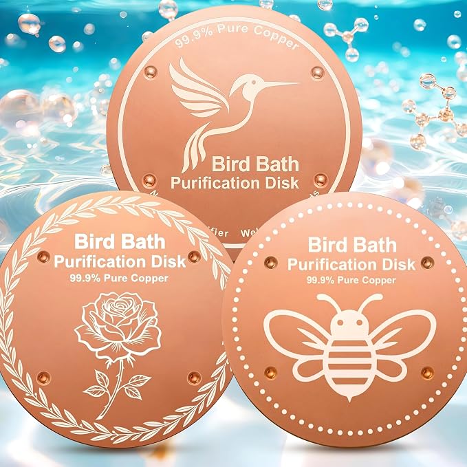 Bird Bath Purification Disc Pure Copper Backyard Outside Solar Power Wild Hummingbird Pedestal Fountain Cleaner Outside Feeder Cage Dispenser Heater Outdoor Railing Glass Concrete Gifts Rose