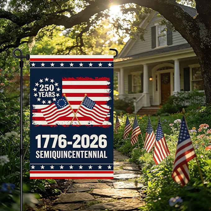 250 Anniversary USA Garden Flag, Double Sided Waterproof Patriotic American Flag 1776-2026, Outdoor Yard Decor 12x18