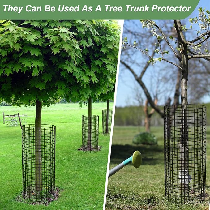 10 Pack Plant Protector from Animals, 13.5" Dia x 14" H Wire Plant Protectors, 30pcs Pre-Bent Metal Mesh to Keep Animals Out with Zip Ties & Stakes (10 Packs)