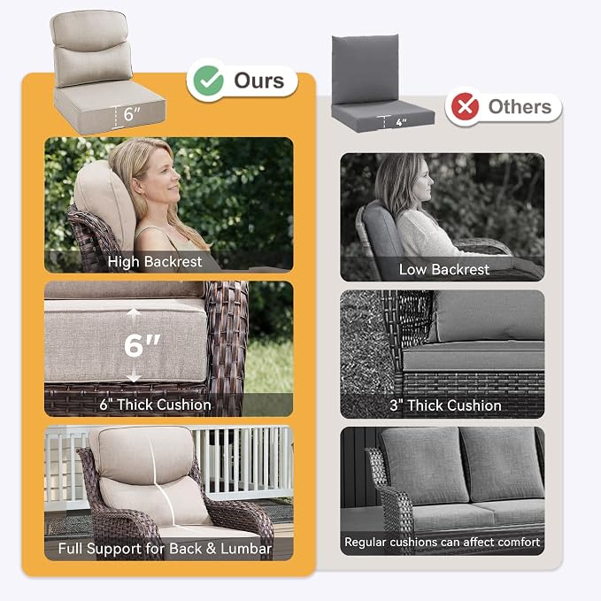 Outdoor Cushion Set for Patio Furniture, UV Resistant, Water Resistant - 6 Inch Thick Dual Layer Back Support Cushions– 24x24 Inch Patio Seat Covers for Chair/Sofa/Couch | Beige | 2-Pack |