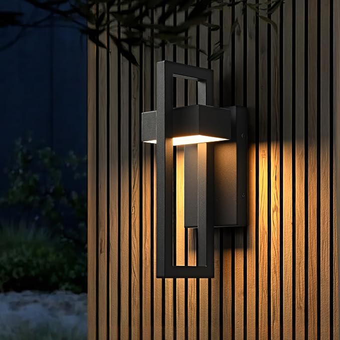 Outdoor Wall Lights Modern LED Exterior Lighting Fixtures, 3000K 20W Outdoor Wall Sconce for Porch, Matte Black Outside Wall Mount Lights for Front Door House Garage (1pack)