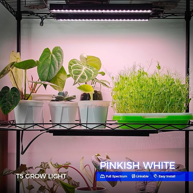 Barrina T5 Grow Lights, LED Grow Lights with Black Cover, Full Spectrum Grow Light Strips, 1ft Pinkish White Plant Lights for Indoor Plants, Greenhouses, Plant Displays, Linkable Design, 8 Packs