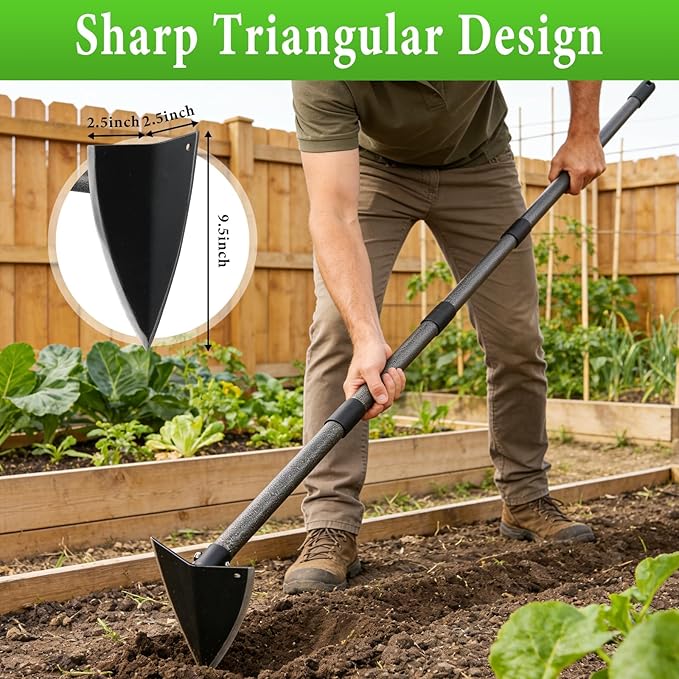 Garden Warren Hoe - Carbon Steel Sharp Triangle Hoe, 60" Adjustable Long Handle, Heavy Duty Gardening Hand Hoe For Weeding Digging Loosening Soil, Stand Weeder Remover Tool For Yard Lawn Flower Beds
