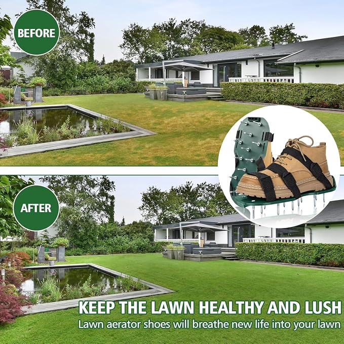 Lawn Aerator Shoes for Grass, Heavy Duty Spike Aerating Shoes with Upgraded Adjustable Buckle Straps for Yard, Garden, Patio, Universal Fit for Men and Women