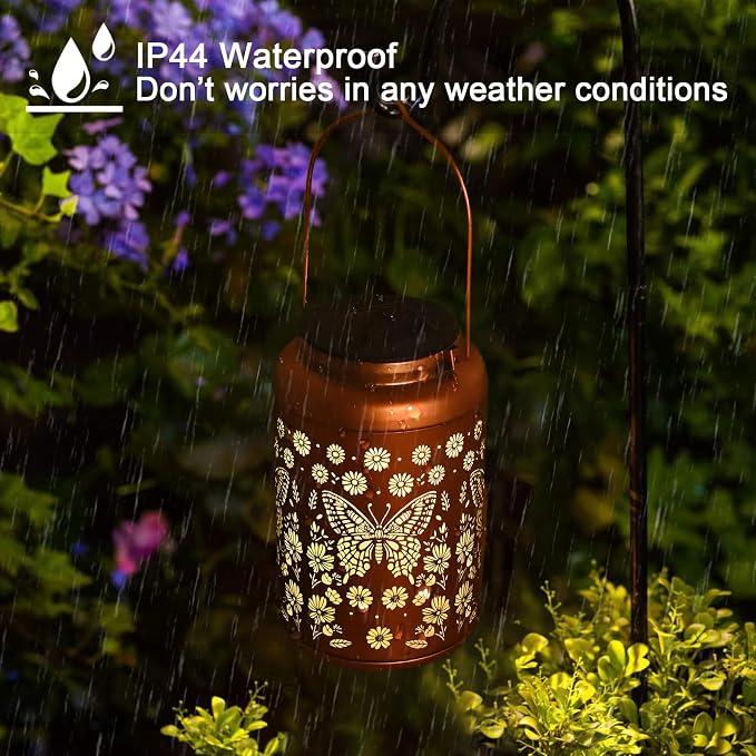 Birthday Gifts for Women Men - 2 Pack Butterfly Solar Lanterns Outdoor Waterproof, Mothers Day Gifts for Mom Grandma, Butterflies Solar Lights Garden Decor, Outdoor Decor for Patio, Yard