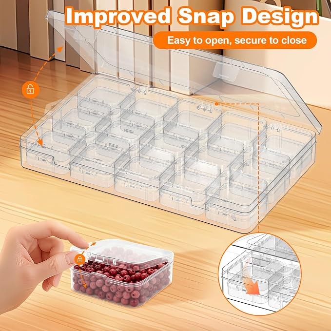 Bead Organizer Box, 30 Pcs Clear Plastic Storage Containers Features Hinged Lid and Labels, Craft Storage Box for Jewelry, Diamonds, Clay Beads, Bracelets, Screws, Seeds, Small Parts