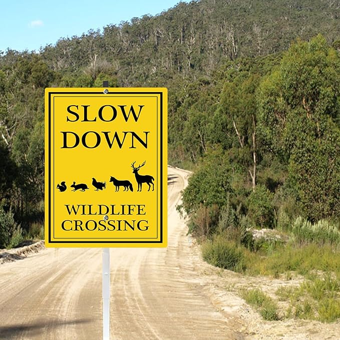 Wildlife Crossing Sign Slow Down Signs with Stake Watch for Animals Sign Caution Drive Slowly Safety Sign for Street Rustproof Reflective Aluminum Sign for Neighborhoods