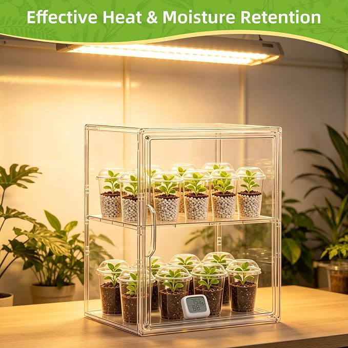 2-Tier Mini Greenhouse Indoor, Clear Stackable Tabletop Greenhouse with Magnetic Door,Small Greenhouse for Garden Plant Seed Starting,Home&Garden,1 Pack