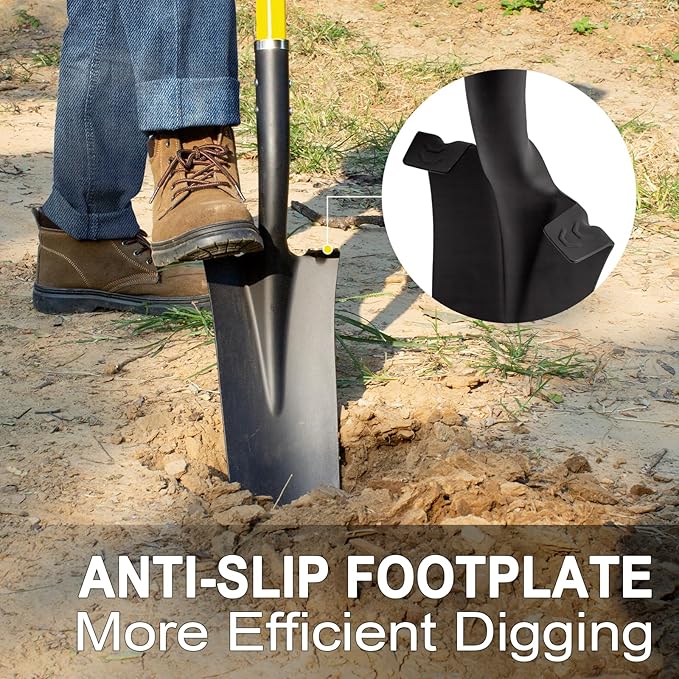Nohovu Shovel for Digging, Heavy Duty Shovel with Fiberglass Handle, 58 Inches