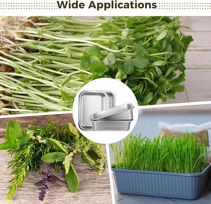 6Pack Microgreens Growing Kit,Stainless Steel Growing Trays Set with 2 x Fine Mesh, 2 x Drain Basin, and 2 x Tray, 10.4 x 7.7 in Sprouting Jar Greens Growing kits for Sprouts, Cat Grass, Wheatgrass