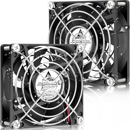 GDSTIME Waterproof Fan 80mm x 25mm IP67 Rating 24V Small Dual Ball Bearing Brushless DC Case Fans 2 Pin for RV Fridge Cooling Mini Greenhouse Ventilation, 2-Pack