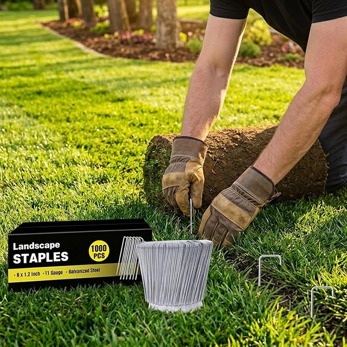 1000 Pack 6 Inch Landscape Staples Bulk, Galvanized Garden Stakes 11 Gauge U-Shaped Pins Tent Stakes Yard Ground Staples for Landscaping Fabric, Lawn, Turf, Fence, Plant Cover, Irrigation