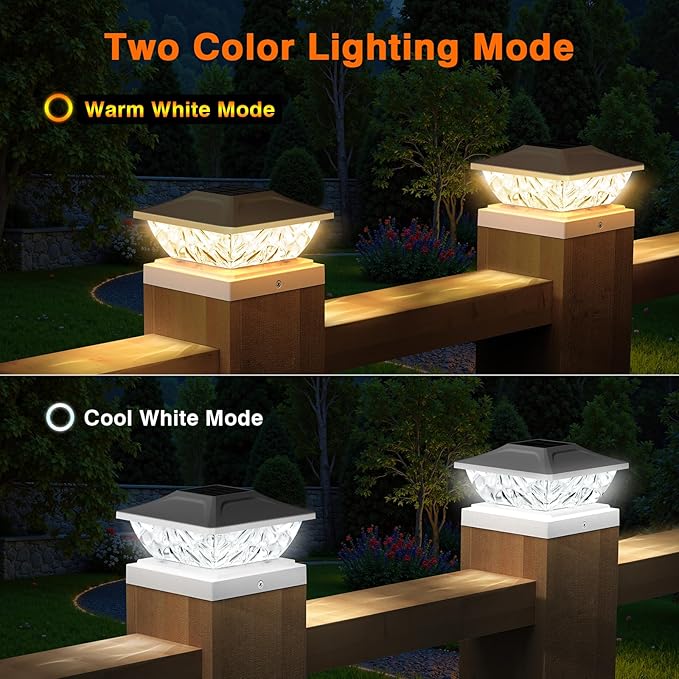 4 Pack Solar Post Cap Lights, 2 Modes Bright Solar Post Lights Outdoor Waterproof, Outdoor Post Lights Solar Powered Deck Lights for 4x4 4.5x4.5 5x5 Posts for Garden Decor