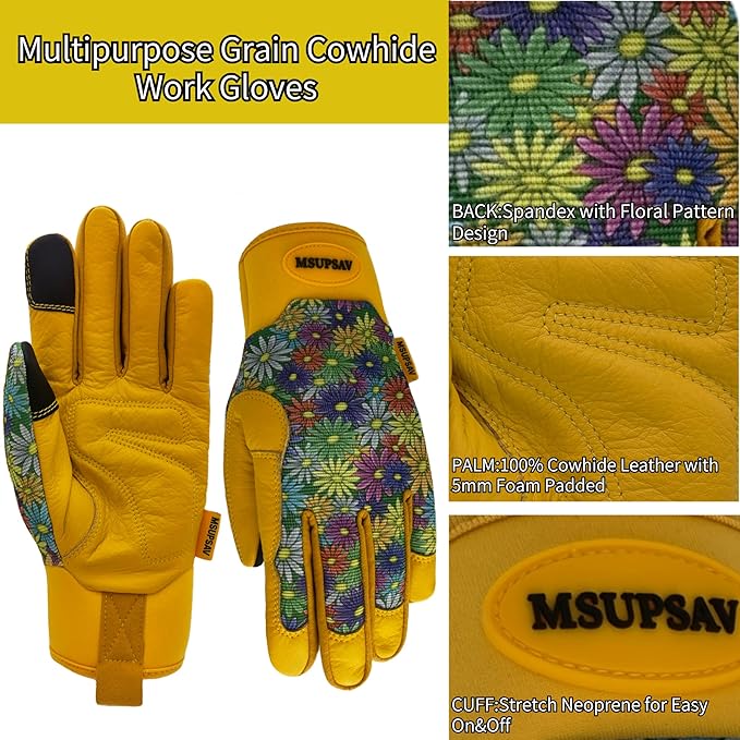 Gardening Gloves,Women Yard Work Garden Glove,Gifts | Thorn Proof,Puncture Resistant,Touchscreen,Gift,Leather,Spandex