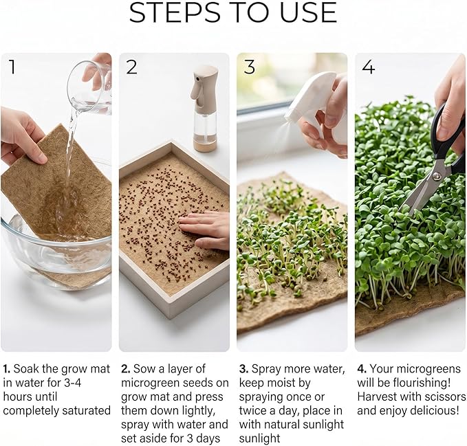 10" x 236" Organic Microgreens Growing Mat, Natural Jute Fiber Grow mats, Organic Hydroponic Pads, Breathable Grass Seed mat for Germination Trays, Wheatgrass Sprouts Microgreen, Seed Starter