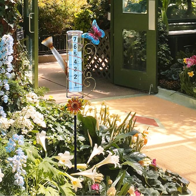 MUMTOP Rain Gauge Outdoor, 36 Inch Large Number Easy Read Water Measure Gauge for Lawn, Yard and Garden(Watering Can)