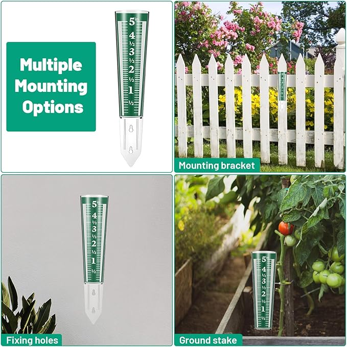 6 Pcs Rain Gauge Outdoor, 5 Inch Capacity Plastic Easy to Read Rain Gauges Measure and Monitor Precipitation Magnifying Scale and Numbers for Garden Yard Field Lawn (Blue, Green)