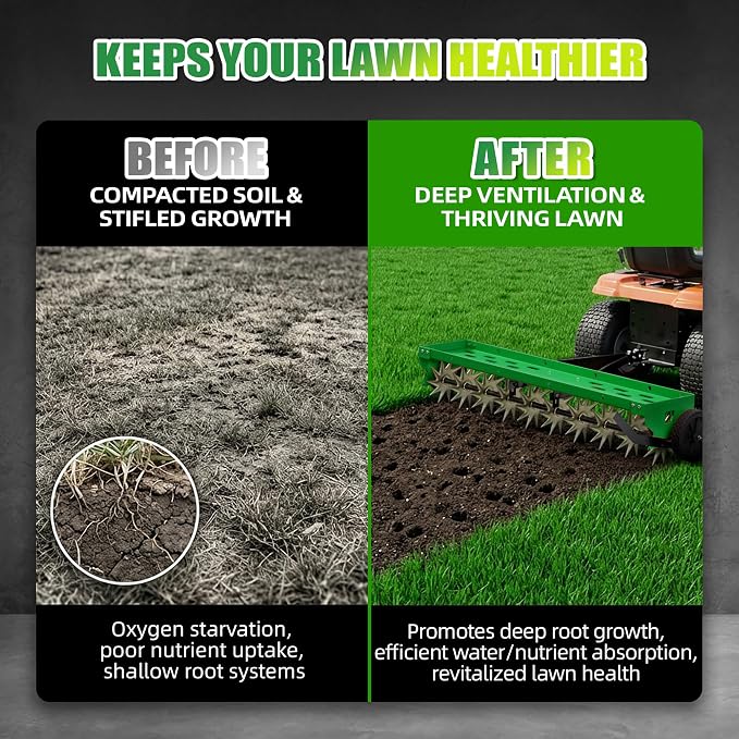 48" Spike Aerator Tow Behind, Lawn Aerator Tow Behind with Universal Hich, Green Galvanized Steel and Includes a Pallet Capable of Supporting 280 Pounds, Pull Behind Aerator for Garden, Farm and Lawn