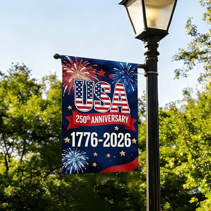 250 Anniversary USA Garden Flag, Double Sided Waterproof Patriotic USA Flag 1776-2026, Outdoor Yard Decor (12x18'')