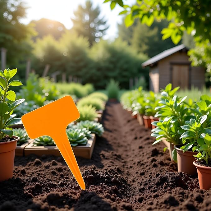 50Pcs Orange Plant Tags Plastic T-Type Nursery Garden Labels Markers Plant Stakes Garden Decoration, Pots, Plant Labels, Planters and Container Accessories,Gardening Tool